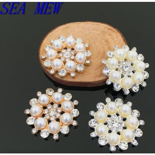 10PCS 28mm Fashion Metal Alloy KC Gold Silver Color Imitation Pearl Crystal Flowers Connectors Charm For Making Accessories