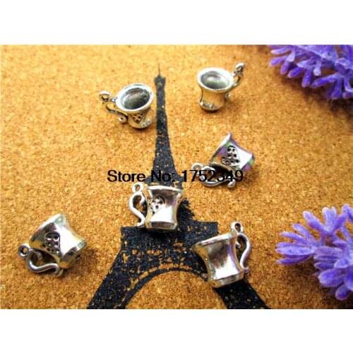100pcs Coffee Mug Cup Charms Pendants Antique Tibetan Silver Tone 3D 12mm x 12mm once upon a time