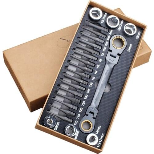 23pcs Ratchet Multifunctional Spanner Set Flexible Double Box Wrench Socket Screwdriver Ratchet for heads Auto Repairing Tool