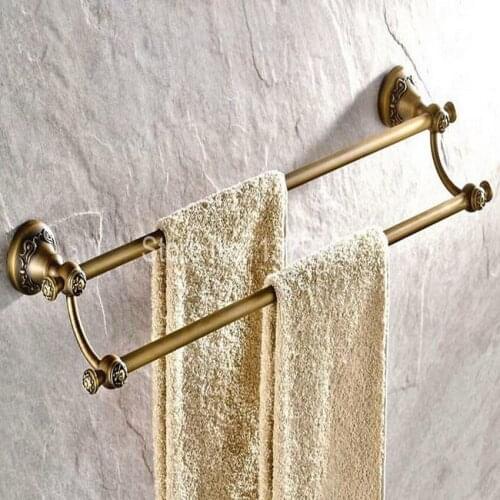 Bathroom Accessory Vintage Retro Antique Brass Wall Mounted Bathroom Double Towel Bar Towel Rack Towel Rails aba425