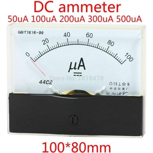 44C2-A Analog Current Panel Meter DC 0-50uA 100uA 200uA 300uA 500uA Ammeter for Circuit Testing Ampere Tester Gauge