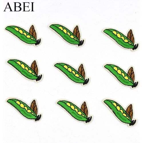 10pcs/lot Iron On Pea Patches Embroidered Cartoon Cute Vegetable Appliques for Kids Children Clothes DIY Sewing Badge Stickers