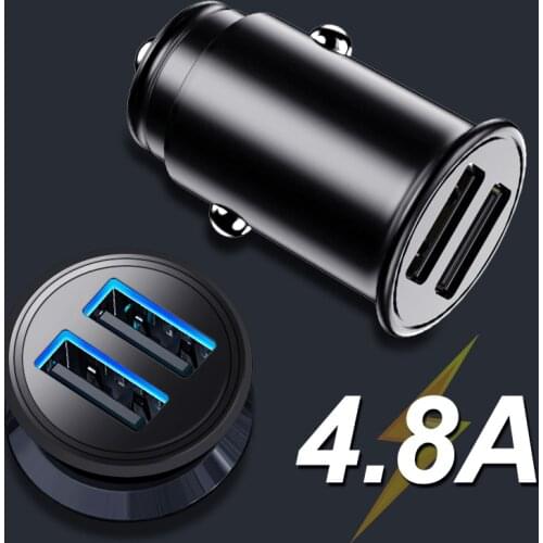 4.8A 5V Car Charger Universal Aluminum Car-Charger Adapter Dual Port USB Fast Charging For iPhone 12 Por Max Xiaomi 11 Huawei
