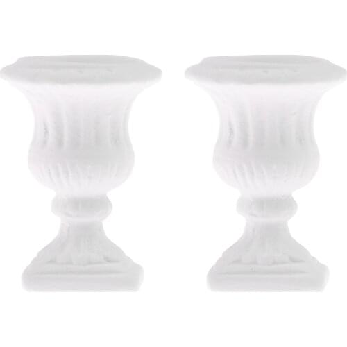 2pcs 1/12 White Flower Pot Doll House Miniature Garden Decoration