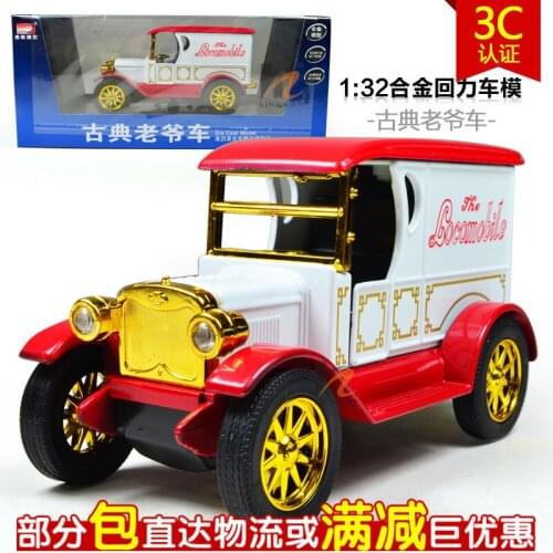 Free shipping children gift die cast alloy locomobile pull back sound & ligh 1:32 classical vintage master model car in gift box