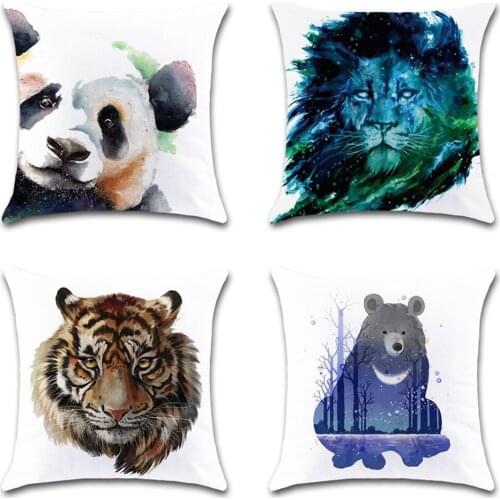 Animals head printed panda lion tiger white Cushion Cover Decorative Home sofa seat friend office kids bedroom gift pillowcase