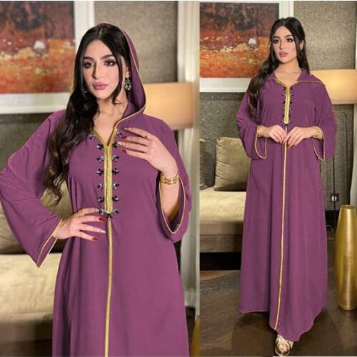 Dubai Abaya Jalabiya Hooded Maxi Dress Long Sleeve Islamic Clothing Muslim Women Moroccan Kaftan Arab Turkey Robe Djellaba Femme