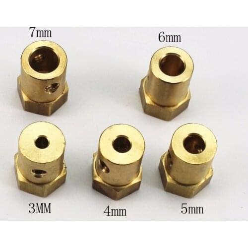Fixmee 10pc 3/4/5/6/7mm Shaft Motor Flexible Coupling Tyre Wheel Brass Hex Coupler Set&wrench