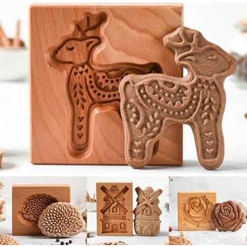 Cookie Cutter Provence Rose Cookie Stamp Embossing Mold Funny Wooden Stamp Embossing Mold Craft Decorating Baking Tool
