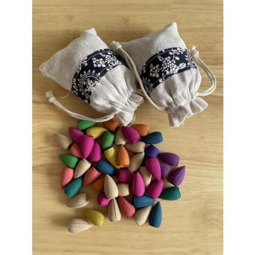 45Pcs Incense Cones With Drawstring Bag Backflow Incense Cones Sandalwood Jasmine Rose Smoke Cone Reflux Tower Incense Bullet