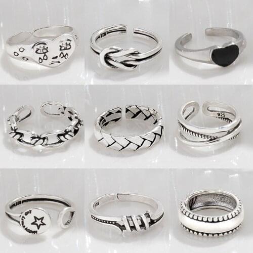Korean Vintage Silver Color Womens Ring Fashion Jewelry Smail Heart Punk Anillos Mujer Open Size Index Finger Rings Accessories