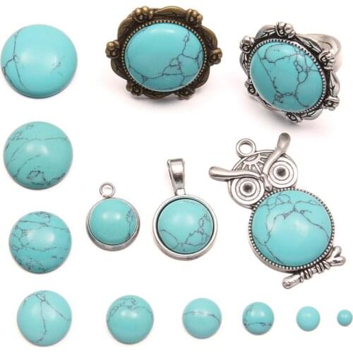 10Pcs 4/6/8/10/12/14/16mm Natural Stone Turquoises Round Cabochon Beads for Charms Jewelry DIY Ring Pendants Making Accessories