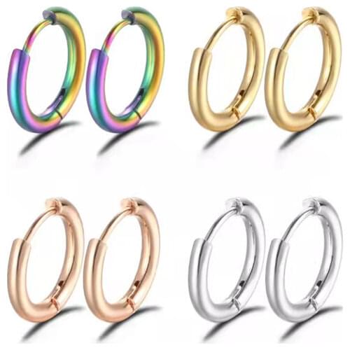 Stainless Steel Round Earrings Circle Huggie Earrings Golden/Rose Gold color/Blue/Black/Colorful Simple Stuck Clasp Earrings