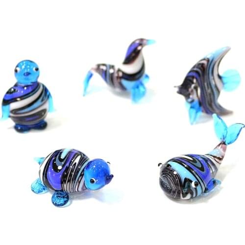 Murano Glass Marine Animal Mini Figurine Cute Turtle, Sea Lions, Ocean Fish, Whale, Penguin Ornaments Aquarium Decor Accessories