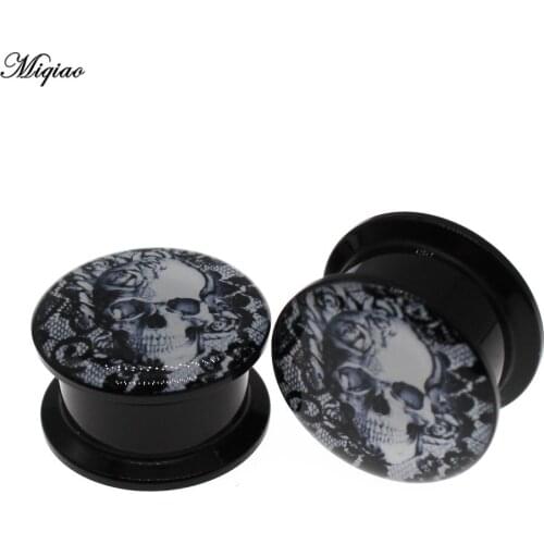 Miqiao 2pcs Personality Acrylic Skull Skull Ear Expander Double Horn Ear Expander 6mm-25mm Human Body Piercing Jewelry