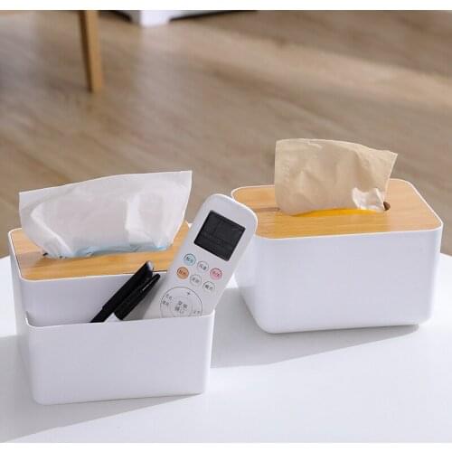 Multifunctional Bamboo Cover Tissue Box Desktop Drawer Box Household Living Room Plastic Remote Control Storage Box