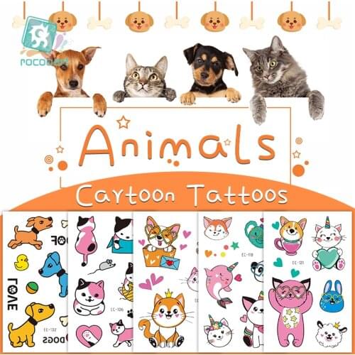 Cartoon Animal Waterproof Temporary Tattoo Cute Pet Cats and Dogs Tattoo Stickers Children Boy Girl Fake Body Art Flash Tatoo