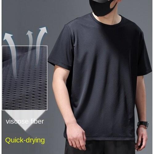 Ice Silk Short Sleeve Mens Summer Thin Mesh Quick-drying T-shirt Large Size Loose Clothes Mens Stalls Ice Silk T-shirt Men