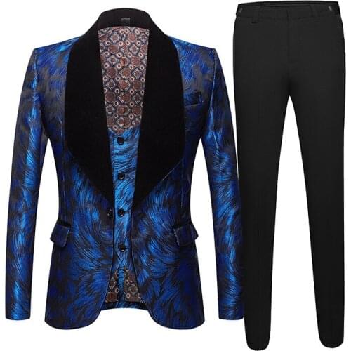 Mans Suits For Wedding Party Suit Dinner Suit Groom Best Man Wear Prom Dresses Three Pieces Printed Suit(Jacket+Pants+Vest)
