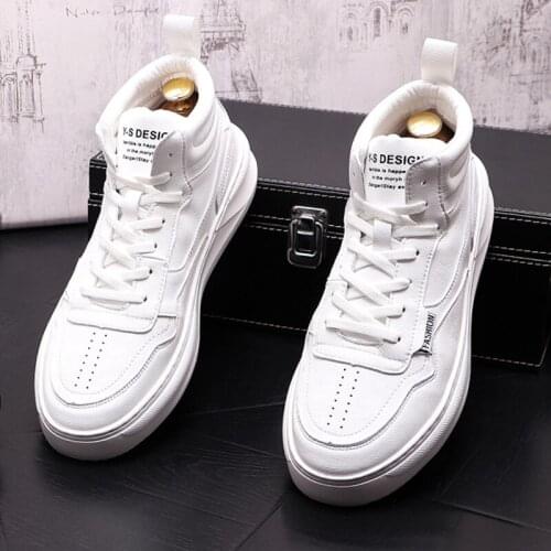 2021 Mens Sneakers Trend New White High Tops Casual Flat Platform Prom Shoes Loafers Male Sports Streets Walking Zapatos Hombre