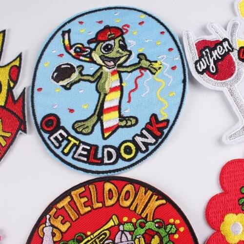 Prajna Oeteldonk Emblem Full Embroidered Patches for Clothing Frog Carnival for Netherland Iron on Patches on Clothes DIY Badges