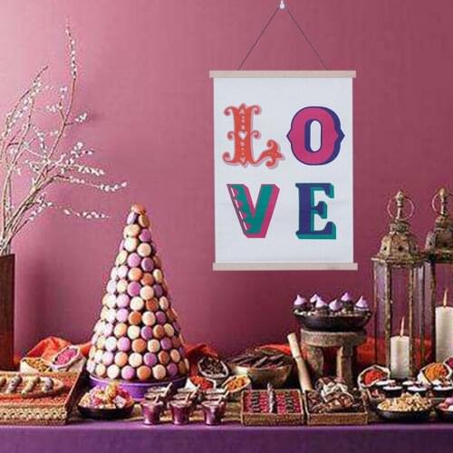 Cross-Stitch Hanging Poster Romantic "Love" Letter Print Canvas Artwork Decorative Wall Art Home Office School Valentines Day