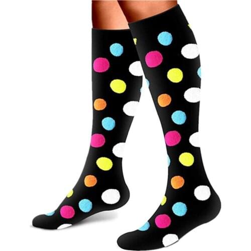 Compression Socks Stripes Colorful Dots Long Pressure Running Hiking Travel Flight Socks Animal Fruits Solid Men Women Socks