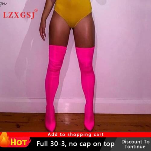 2021 New Stretch Thigh Boots Suede Side Zip Stiletto High Heel Over The Knee Women Boots Plus Size Fashion Autumn Winter Shoes