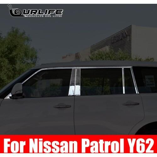 304 Stainless Steel Car Garnish Pillar Window Middle Strip Trim Frame for Nissan Patrol Y62 2016 2017 2018 2019 Accessories