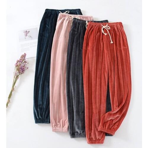 Couples Pyjama Bottoms Home Pants for Autumn and Winter Flannel Men and Women Thick Warm Coral Fleece Trousers for Home