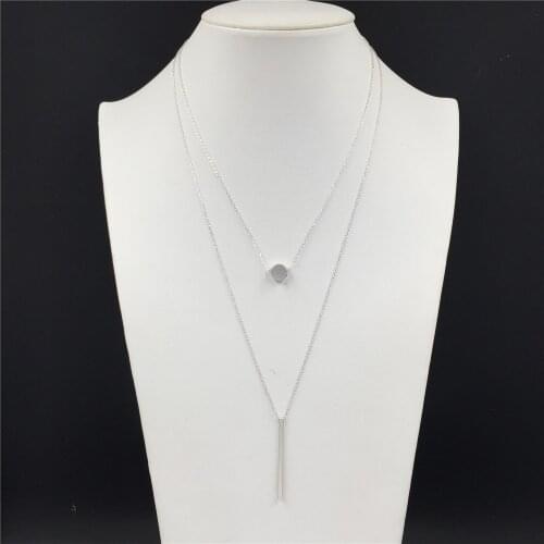 Casual Worn Gold Color Plating Round Bar Pendant Layered Necklace For Women Girl Elegant Sweater Decoration Jewelry Accessory