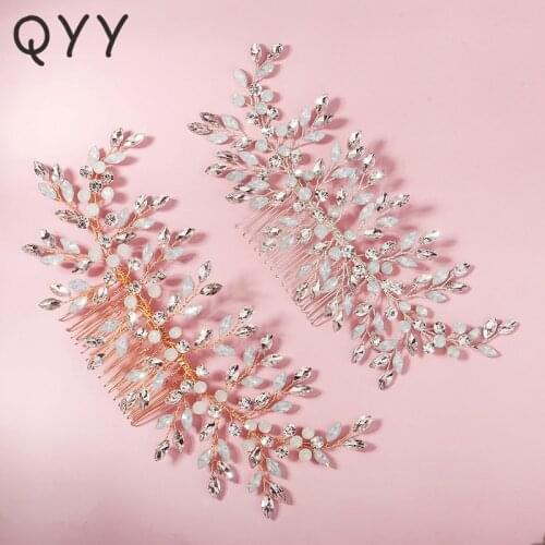 QYY Fashion Crystal Flower Hair Comb Clips for Women Accessories Bridal Wedding Hair Jewelry Bride Headpiece Party Gifts