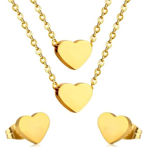 LUXUKISSKIDS Romantic Forever LoveHeart Earring Double Necklace Jewelry Set For Women Friendship Stainless Steel Wedding Jewelry