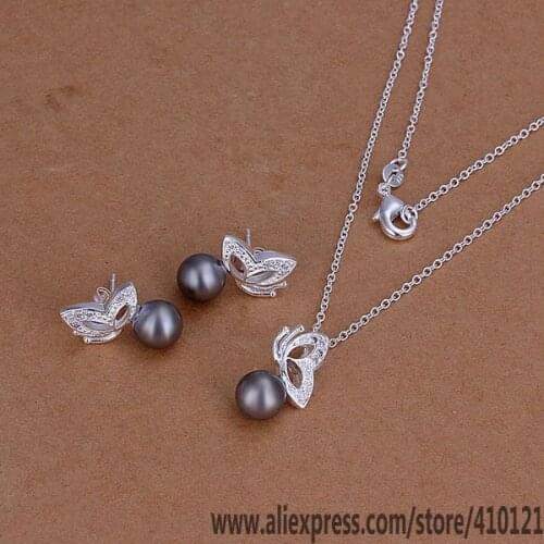 S196 Hot Sale Silver Color Fine Jewelry Sets,Wholesale Fashion Jewelry Elegant Charms Fashionset Purple Pearl Butterfly /ddqalu