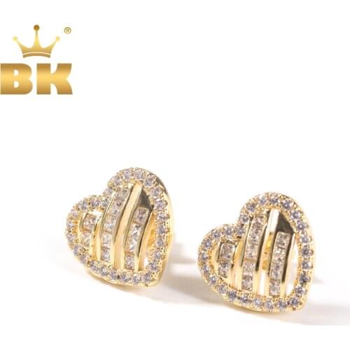 The Bling King Heart Shape Stud Earring Paved Cubic Zirconia Back 925 Jubliee Brass Earring Fashion Hiphop Jewelry Women Gift