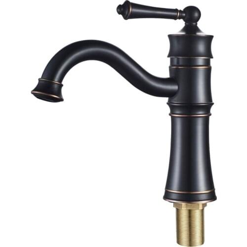 Bathroom Deck Mounted Basin Faucet Black Sink Tap Single Hole Water Tap Hot and Cold Brass Faucet