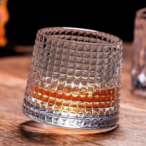 Whiskey Glasses Vodka Cup160ml 360° Rotation Engraved Diamond Crystal Spirits Glass Tumbler Bar Restaurant Barware 2pcs / lot