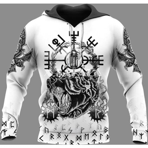 Viking Tattoo Bear Animal Style 3D Full Print Size Hoodie Man Women Harajuku Outwear Zipper Pullover Sweatshirt Unisex-3