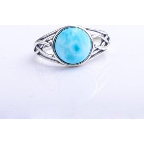 CSJ Vintage Natural Blue Larimar Rings sterling 925 silver Jewelry Wedding Engagement Party for Women Lady Girl Gift