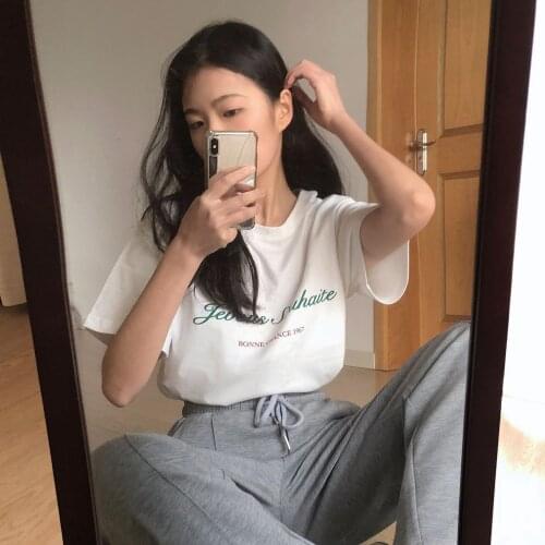 Womens White T-Shirt Letter Printed 2021 Spring Summer Ladies Cotton Short Sleeve Tee O-Neck Loose Causal Tops