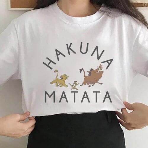 Disney T Shirt Women Fashion The Lion King Simba Timon Pumbaa Cartoon HAKUNA MATATA Print Harajuku Female Tee Tops