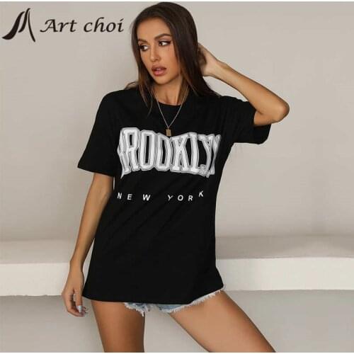 Women T-shirts Casual Harajuku Word Printed Tops Tee Summer Female T shirt Short Sleeve For Women Clothing Pullover Black