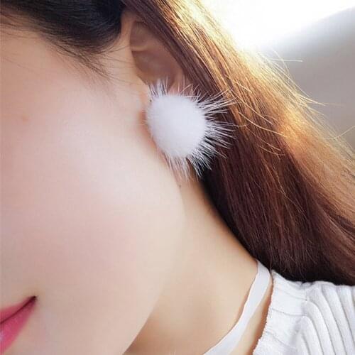 Bluelans Womens Fashion Furry Fluffy Ball Stud Earrings Girls Trendy Sweet Jewelry