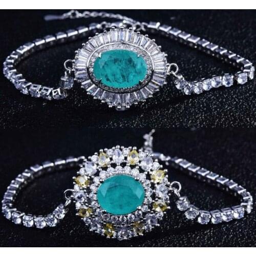 QTT Unique Bracelet Huge Paraiba Tourmaline Gemstone Womens Bracelets Luxury 925 Sterling Silver Jewelry Anniversary Gift