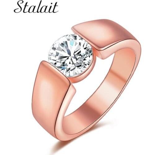 Rose Gold Ring Couple Ring Bridal Wedding Engagement CZ Zircon Rings For Women Promise Jewelry Size 4-13 Cheap