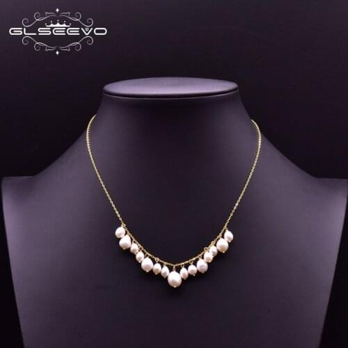 GLSEEVO 925 Sterling Silver Natural Fresh Water Pearl Tassel Pendant Necklace For Women Wedding Party Fine Jewelry Kolye GN0098