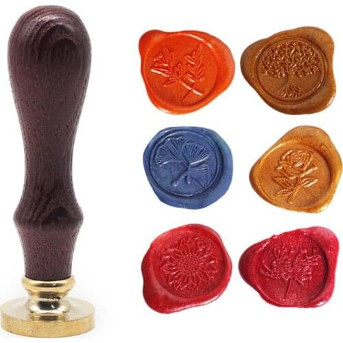 1pcs Plant Flower Seal Wax Seal Stamp Retro Antique Wooden Handle Scrapbooking Stamps DIY Wedding Decorative Invitation