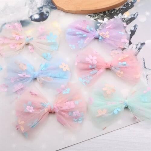 10pcs/Lot Colorful Flower Bowknot Hair Clip Cute Korean Ins Net Red Sweet Wild Bow Hairpins Net Yarn Big Bow Hairgrips