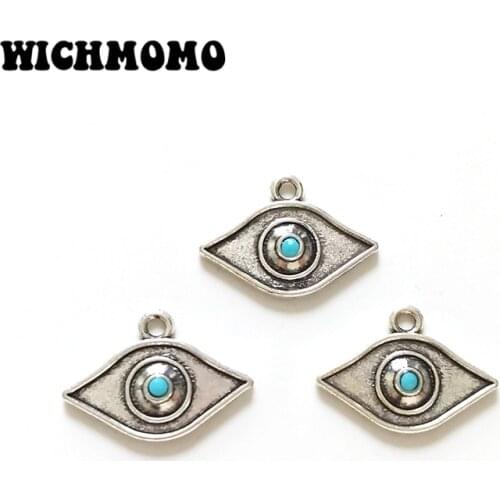 10pieces Retro Zinc Alloy Blue Stone Inlaid Evil Eyes Charms Bracelets Diy Jewelry Accessories PJ223