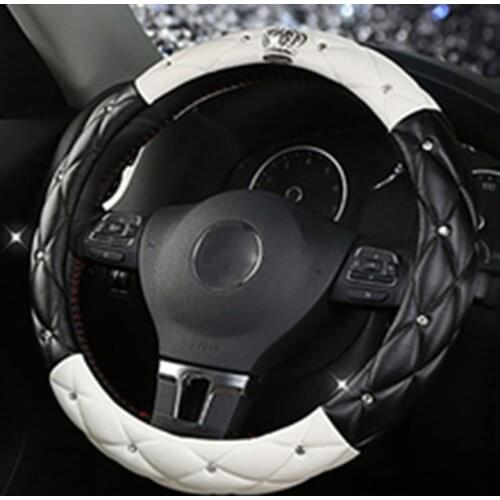 【2021】38cm Car Crown With Diamond Steering wheel Cover Women PU Leather Car Steering Wheel Coverfor Lady Girls Car Accessories